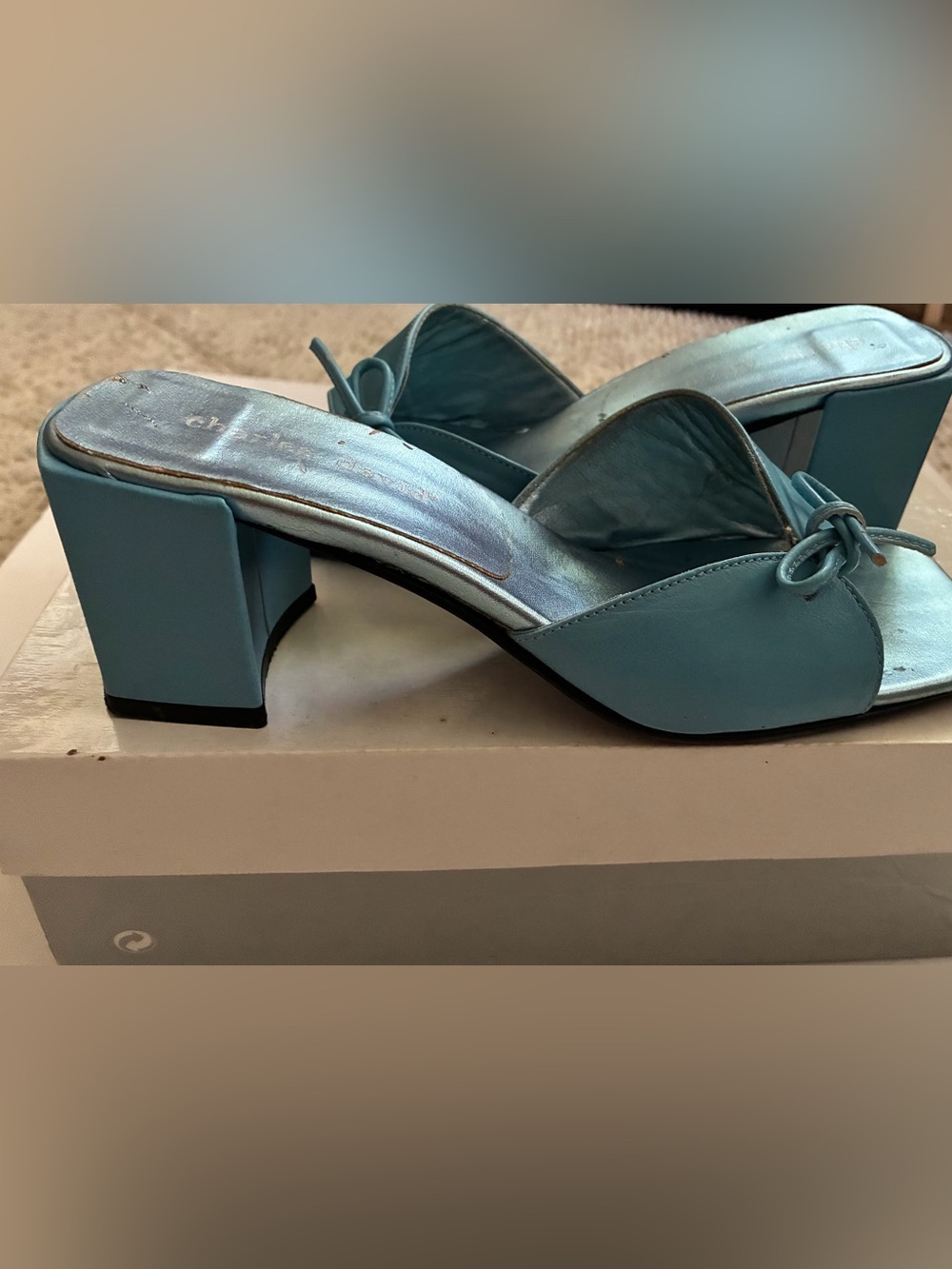Charles David size 8 Blue Teal Bow Slide Sandals